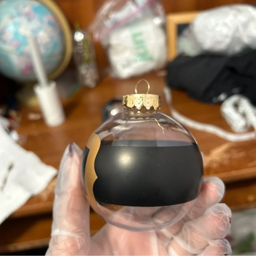 Black And Gold Santa Belt Design Bauble Ornaments - Set Of 2 - “Joy”